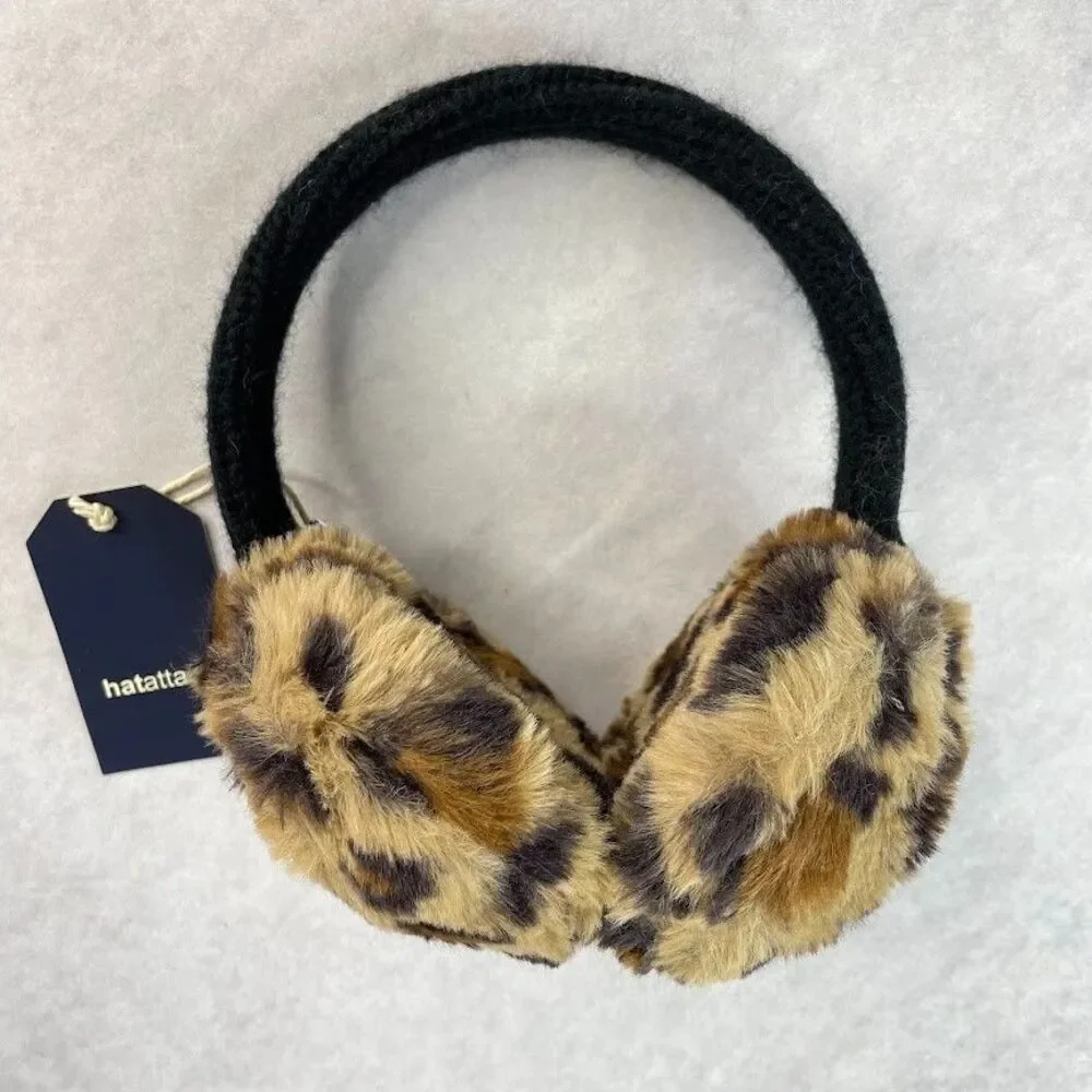Hat Attack Faux Fur Earmuffs Brown Leopard Print Plush Headband NEW!
